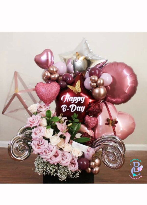 Balloon Gift Box w/ Fresh Flowers